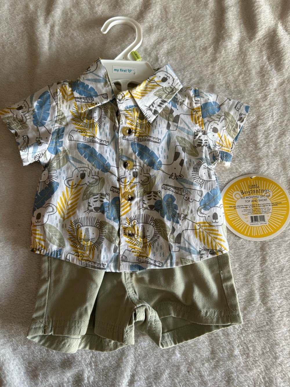 Baby Boys' Yellow & Blue Safari Button-Down Shirt Set